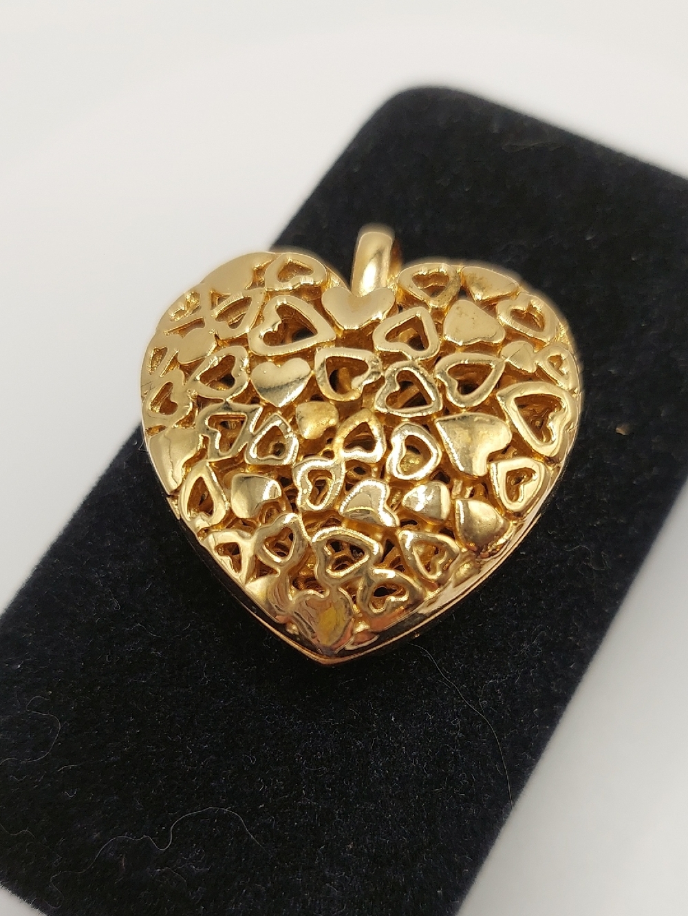 Puffy Gold Heart Filigree Pendant Necklace Charm - Women Jewelry